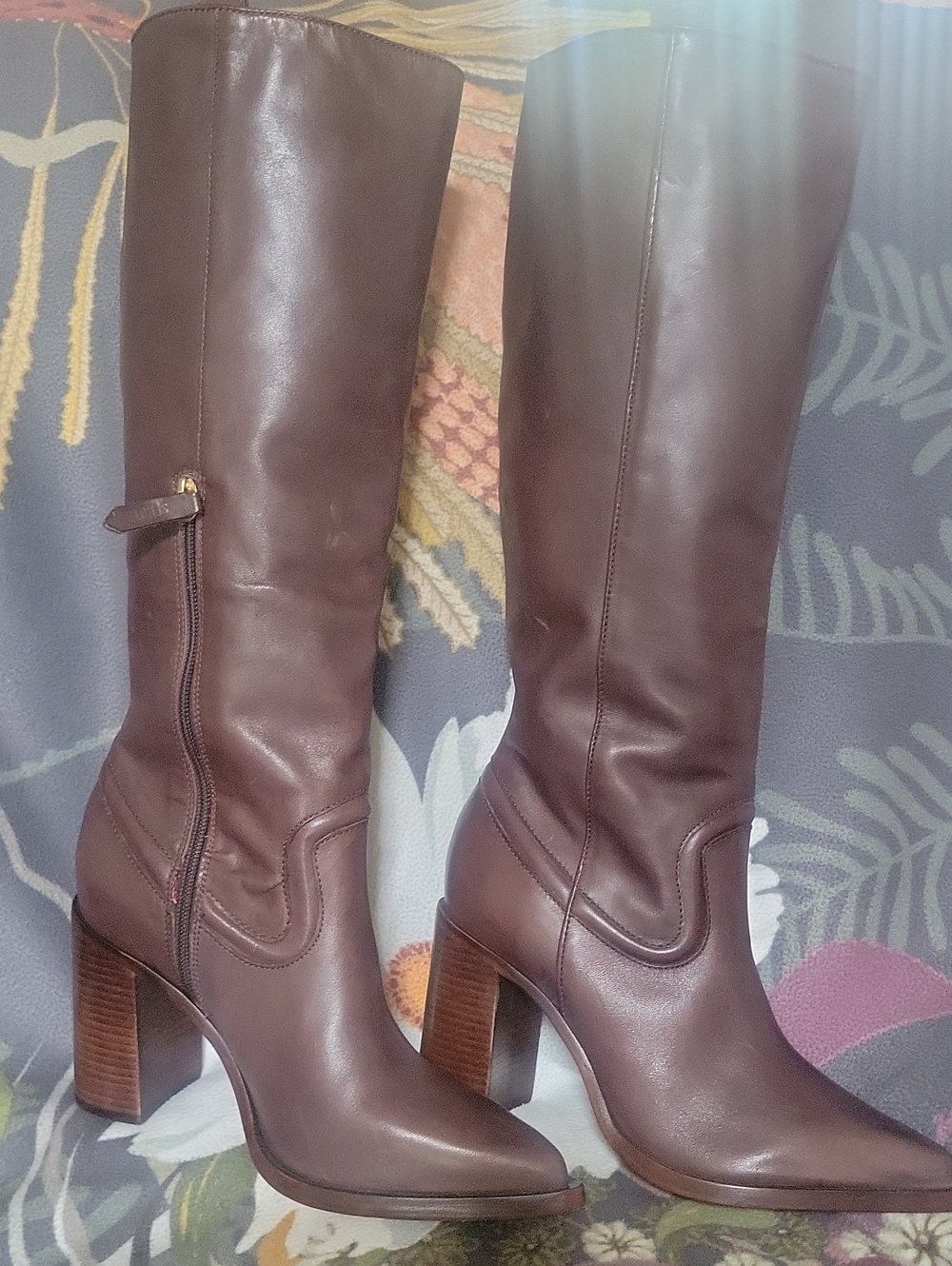 SCHUTZ Dark Brown Leather Knee-High Block Heel Boots